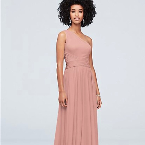 one shoulder mesh bridesmaid dress with full skirt One-Shoulder Mesh Bridesmaid Dress with Full Skirt